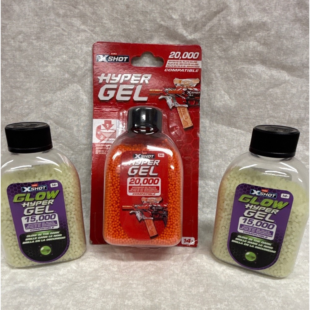 Zuru X-Shot Hyper Gel Refill 50000 Count Glow In The Dark Orange 3 Bottle Bundle